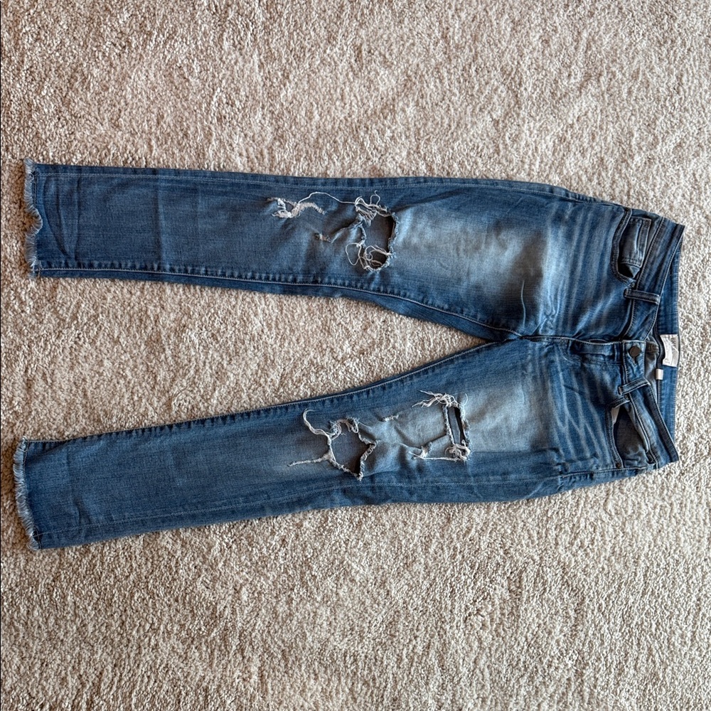 BKE Women's Distressed Skinny Jeans in Dark Blue